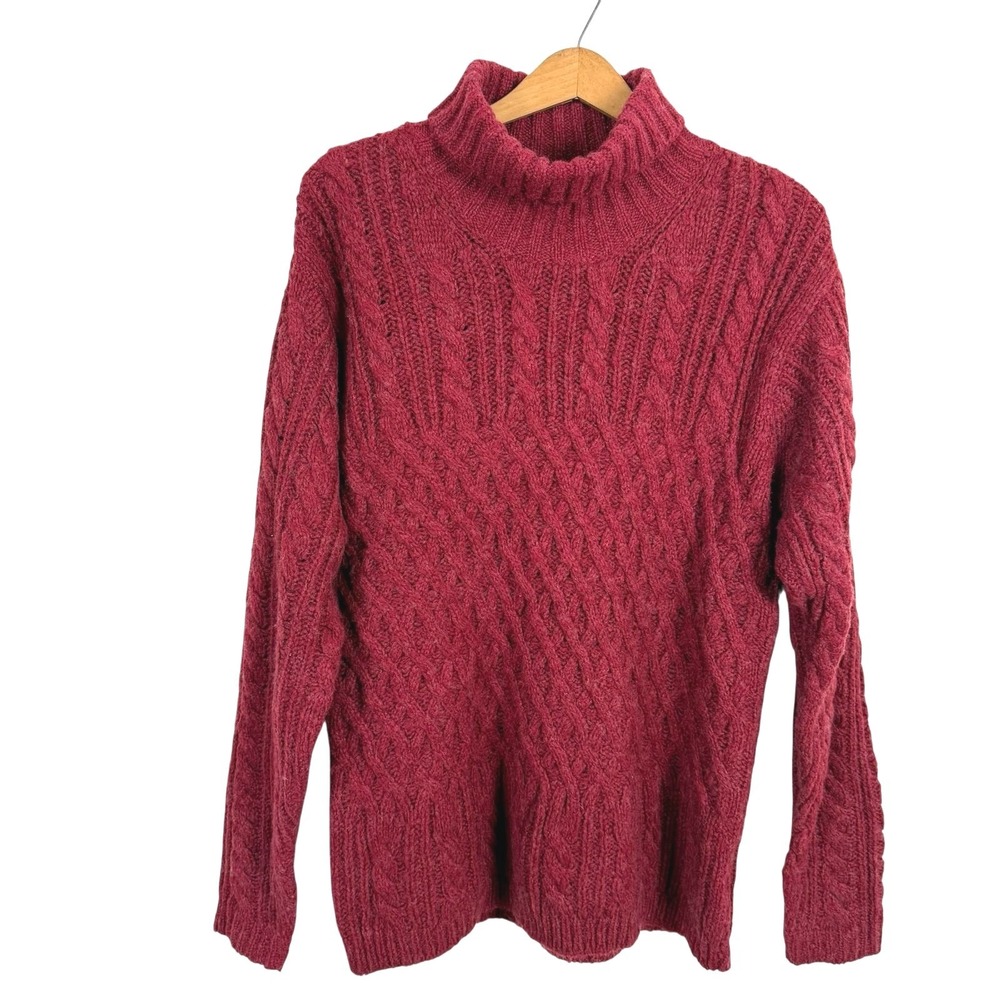 Vintage‎ 90s St John's Bay Women Cable Knit Sweater Large Turtleneck Wool Blend